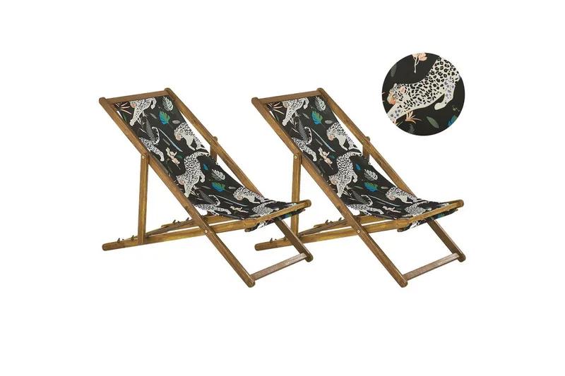 2 kappaletta aurinkotuoleja Anzio - vaalea puu/off-white eläinkuvio - Puutarhakalusteet - Puutarhatuoli - Aurinkotuoli