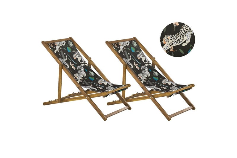 2 kappaletta aurinkotuoleja Anzio - vaalea puu/off-white eläinkuvio - Puutarhakalusteet - Puutarhatuoli - Aurinkotuoli