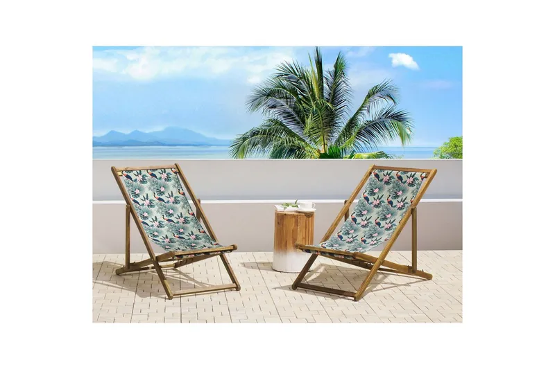 2 kappaletta aurinkotuoleja Anzio - vaalea puu/off-white pelikuviot - Puutarhakalusteet - Puutarhatuoli - Aurinkotuoli