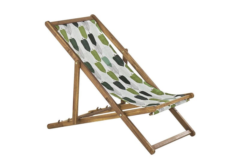 2 kappaletta aurinkotuoleja Anzio - vaalea puu/off-white/vihreät lehtikuviot - Puutarhakalusteet - Puutarhatuoli - Aurinkotuoli