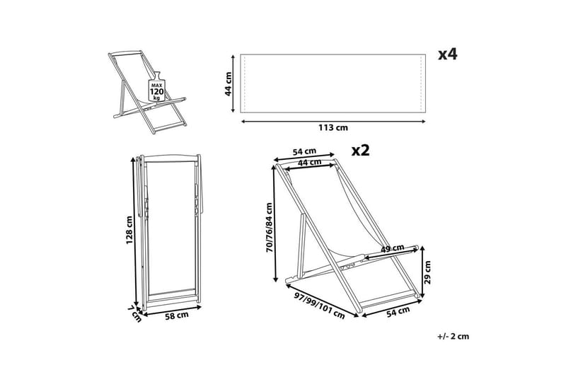 2 kappaletta aurinkotuoleja Anzio - vaalea puu/off-white/beige - Puutarhakalusteet - Puutarhatuoli - Aurinkotuoli