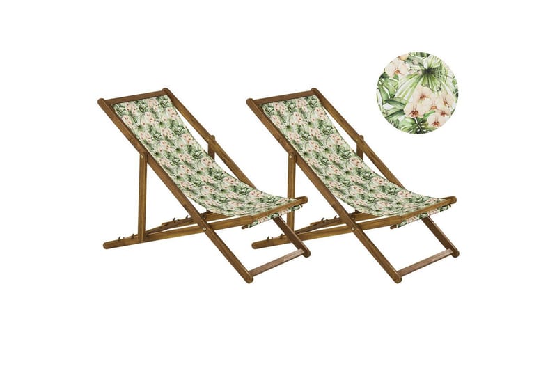 2 kappaletta aurinkotuoleja Anzio - vaalea puu/off-white kukkakuvio - Puutarhakalusteet - Puutarhatuoli - Aurinkotuoli