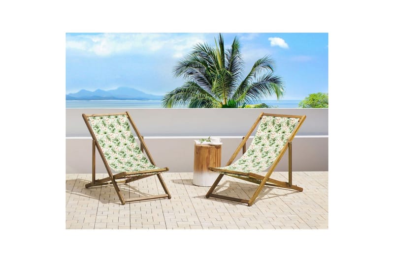 2 kappaletta aurinkotuoleja Anzio - vaalea puu/off-white kukkakuvio - Puutarhakalusteet - Puutarhatuoli - Aurinkotuoli