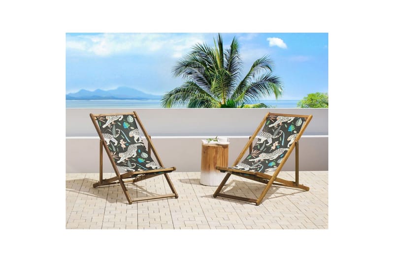2 kappaletta aurinkotuoleja Anzio - vaalea puu/off-white eläinkuvio - Puutarhakalusteet - Puutarhatuoli - Aurinkotuoli