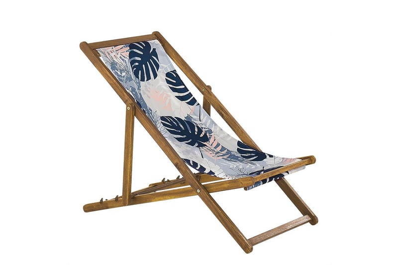 2 kappaletta aurinkotuoleja Anzio - vaalea puu/off-white/siniset palmunlehtikuviot - Puutarhakalusteet - Puutarhatuoli - Aurinkotuoli