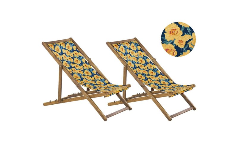 2 kappaletta aurinkotuoleja Anzio, vaalea puu/off-white/keltainen kukallinen kuvio