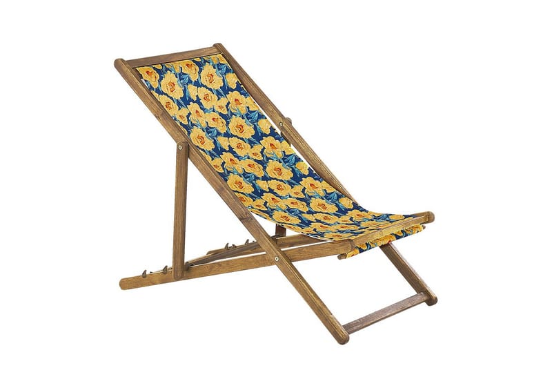 2 kappaletta aurinkotuoleja Anzio - vaalea puu/off-white/keltainen kukallinen kuvio - Puutarhakalusteet - Puutarhatuoli - Aurinkotuoli