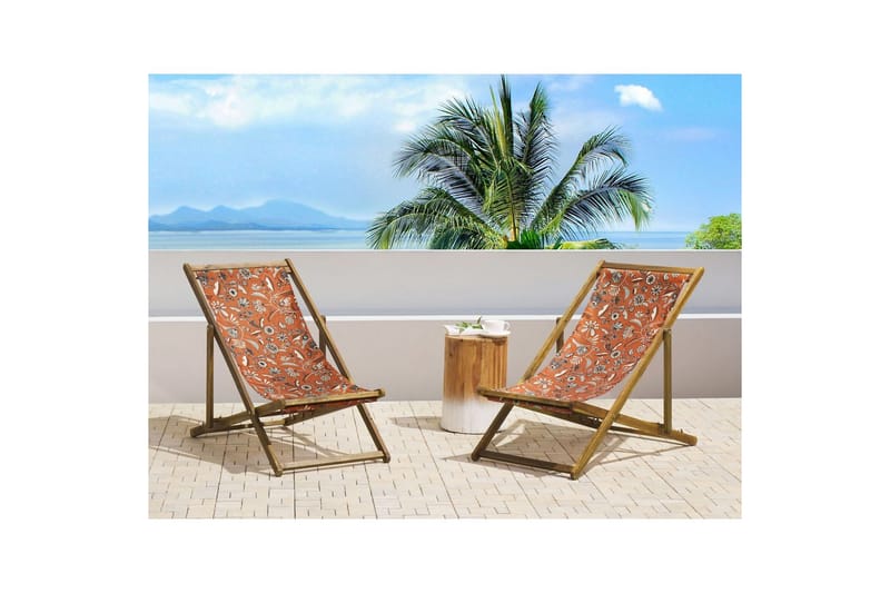 2 kappaletta aurinkotuoleja Anzio - vaalea puu/off-white/punainen kukkakuvio - Puutarhakalusteet - Puutarhatuoli - Aurinkotuoli