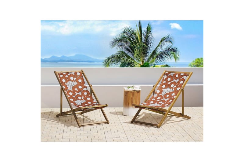 2 kappaletta aurinkotuoleja Anzio - vaalea puu/off-white unikkokuviot - Puutarhakalusteet - Puutarhatuoli - Aurinkotuoli
