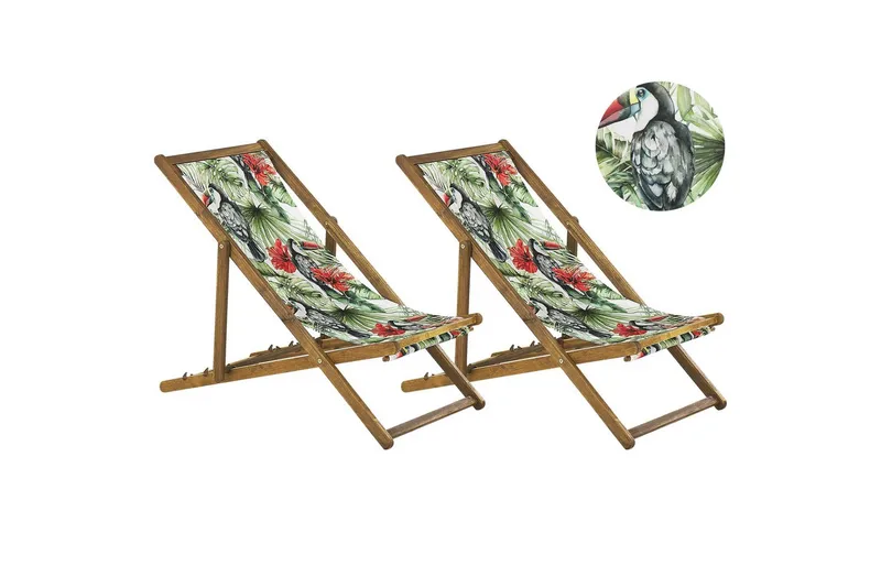 2 kappaletta aurinkotuoleja Anzio, vaalea puu/off-white tukaanikuviot