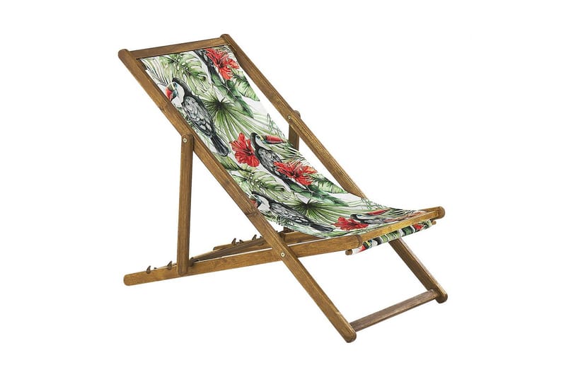 2 kappaletta aurinkotuoleja Anzio - vaalea puu/off-white tukaanikuviot - Puutarhakalusteet - Puutarhatuoli - Aurinkotuoli