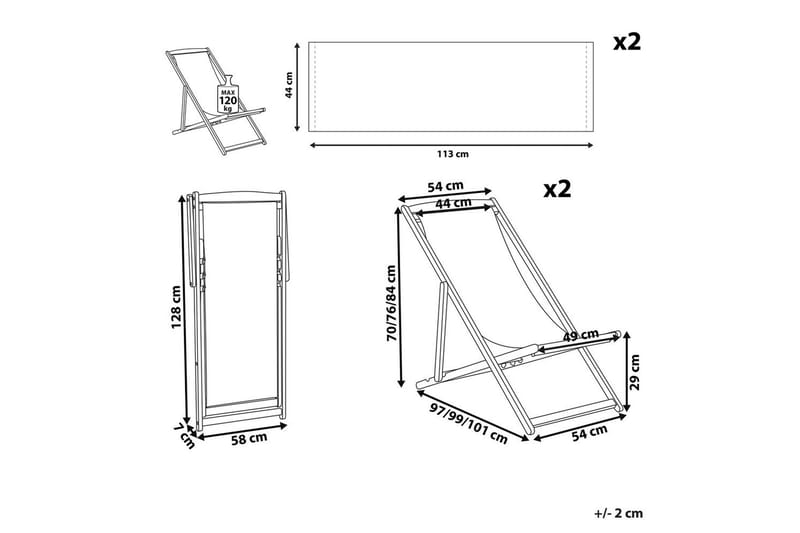 2 kappaletta aurinkotuoleja Anzio - vaalea puu/off-white tukaanikuviot - Puutarhakalusteet - Puutarhatuoli - Aurinkotuoli