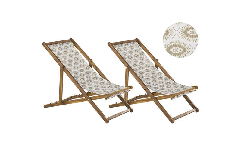 2 kappaletta aurinkotuoleja Anzio - vaalea puu/off-white/beige - Puutarhakalusteet - Puutarhatuoli - Aurinkotuoli