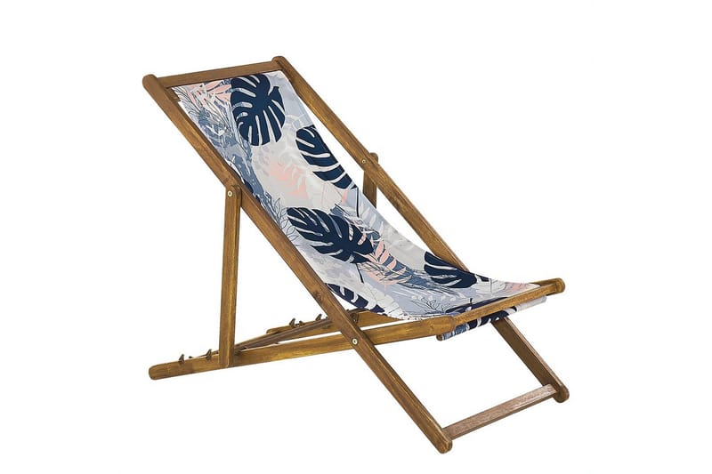 2 kappaletta aurinkotuoleja Anzio - vaalea puu/off-white/siniset palmunlehtikuviot - Puutarhakalusteet - Puutarhatuoli - Aurinkotuoli