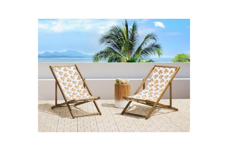 2 kappaletta aurinkotuoleja Anzio - vaalea puu/off-white appelsiinikuvio - Puutarhakalusteet - Puutarhatuoli - Aurinkotuoli