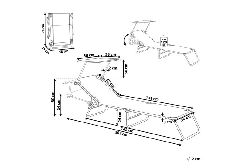 Auringonottovuode Foligno - Vihreä, hopea - Puutarhakalusteet - Puutarhatuoli - Aurinkosänky & aurinkovaunu