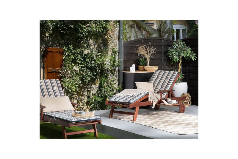 Auringonottovuode Toscana - Tumma puu, sininen, beige - Puutarhakalusteet - Puutarhatuoli - Aurinkosänky & aurinkovaunu