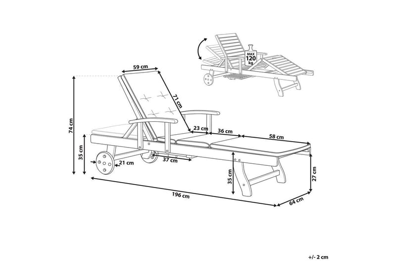 Auringonottovuode Toscana - Tumma puu, sininen, beige - Puutarhakalusteet - Puutarhatuoli - Aurinkosänky & aurinkovaunu