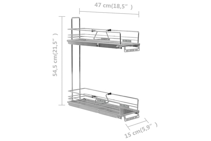 2-kerroksinen ulosvedettävä keittiön hylly 47x15x54,5 cm - Hopea - Aurinkosänky & aurinkovaunu