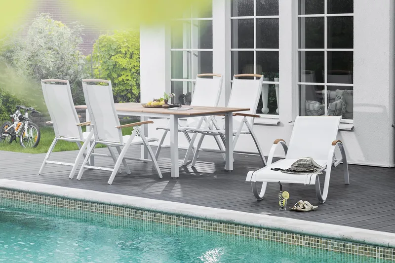 Aurinkosänky Nydala Valkoinen/Tiikki - Hillerstorp - Puutarhakalusteet - Puutarhatuoli - Aurinkosänky & aurinkovaunu