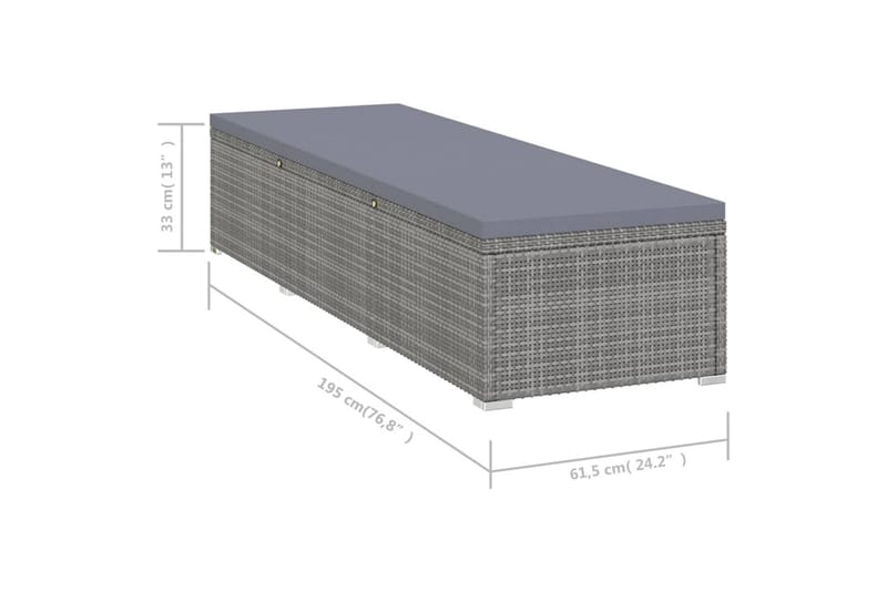 Aurinkosänky sivupöydällä ja pehmusteella Polyrottinki - Harmaa - Aurinkosänky & aurinkovaunu