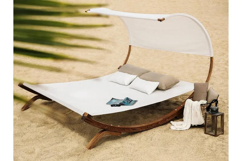Aurinkosänky Teramo 205x225 cm - Valkoinen - Puutarhakalusteet - Puutarhatuoli - Aurinkosänky & aurinkovaunu