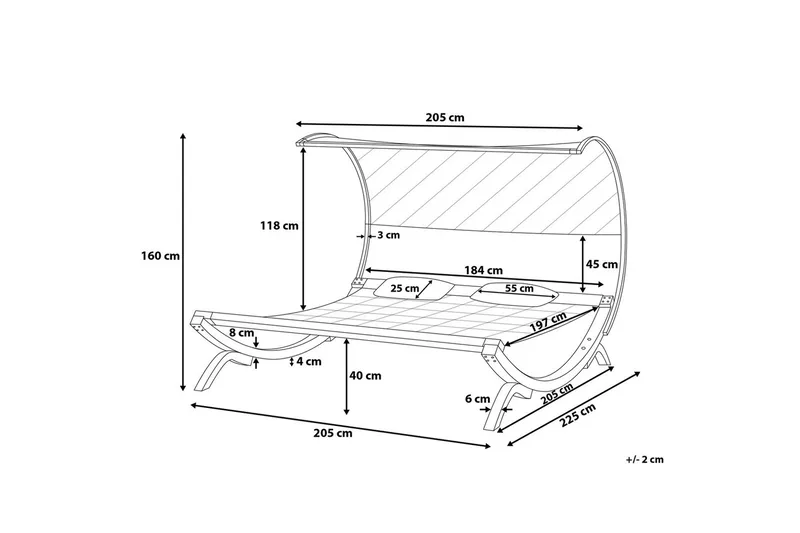 Aurinkosänky Teramo 205x225 cm - Valkoinen - Puutarhakalusteet - Puutarhatuoli - Aurinkosänky & aurinkovaunu