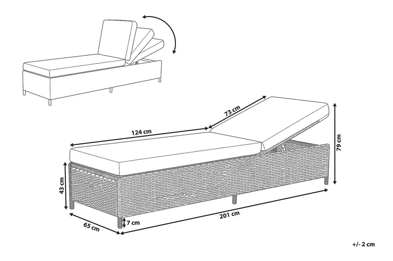 Aurinkosänky Turin II 65x201 cm - Puutarhakalusteet - Terassiryhmät - Aurinkovuode