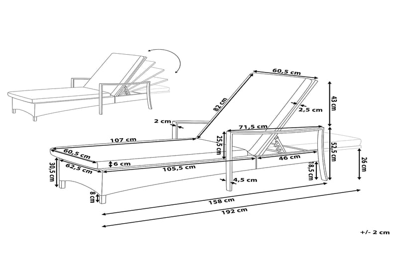 Aurinkosänky Vasto 60,5x192 cm - Puutarhakalusteet - Puutarhatuoli - Aurinkosänky & aurinkovaunu