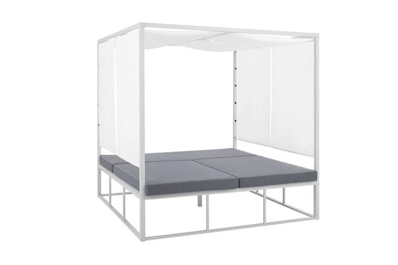 Aurinkosänky Pallanza katoksella Valkoinen/Harmaa - Puutarhakalusteet - Terassiryhmät - Aurinkovuode