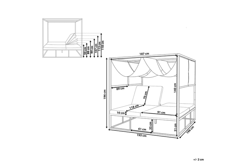 Aurinkosänky Pallanza katoksella Valkoinen/Harmaa - Puutarhakalusteet - Terassiryhmät - Aurinkovuode