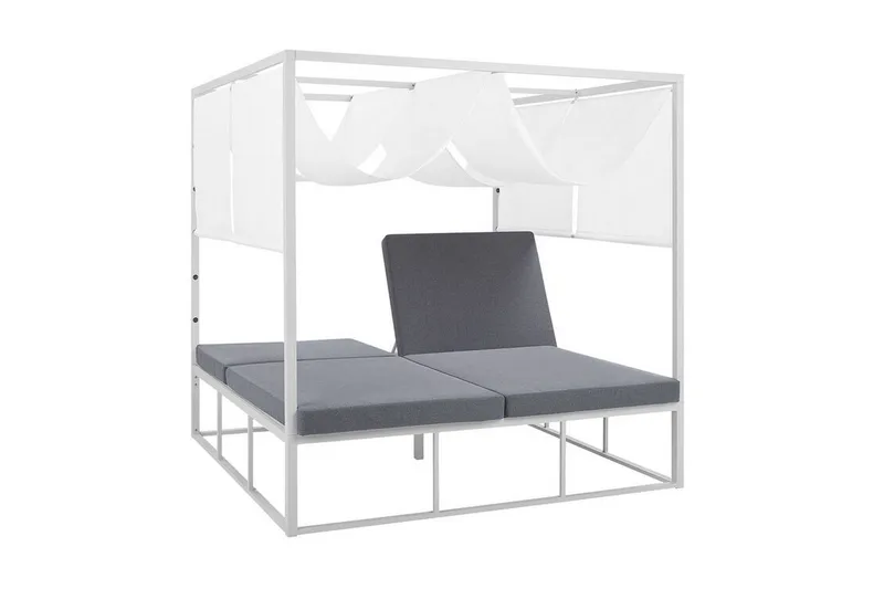 Aurinkosänky Pallanza katoksella Valkoinen/Harmaa - Puutarhakalusteet - Terassiryhmät - Aurinkovuode