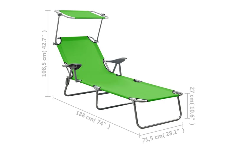 Aurinkotuoli katoksella teräs vihreä - Vihreä - Aurinkosänky & aurinkovaunu