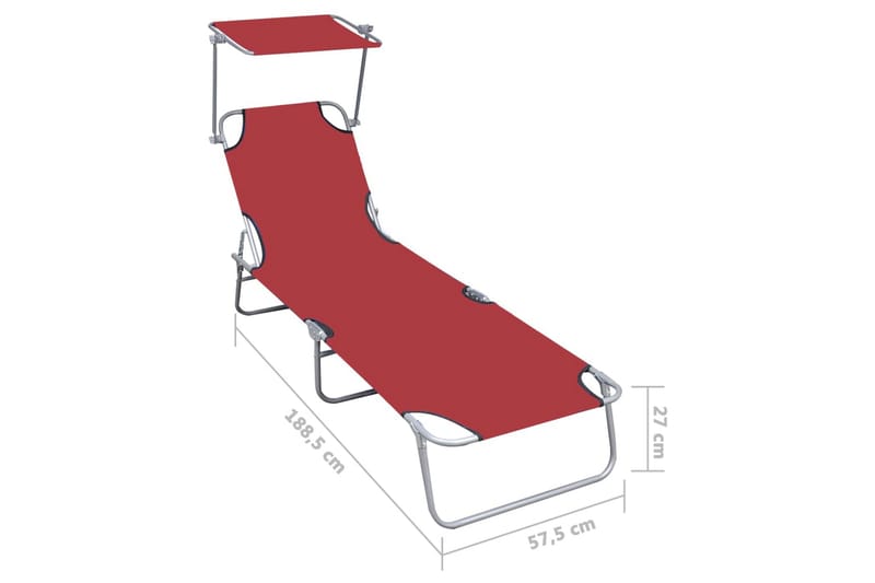 Kokoontaitettava aurinkotuoli katoksella punainen alumiini - Punainen - Aurinkosänky & aurinkovaunu