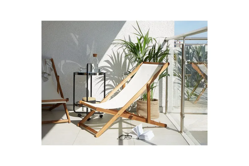 Aurinkotuoli 2 vaihtokankaat Anzio - Vaalea puu, valkoinen, monivärinen - Puutarhakalusteet - Puutarhatuoli - Aurinkotuoli