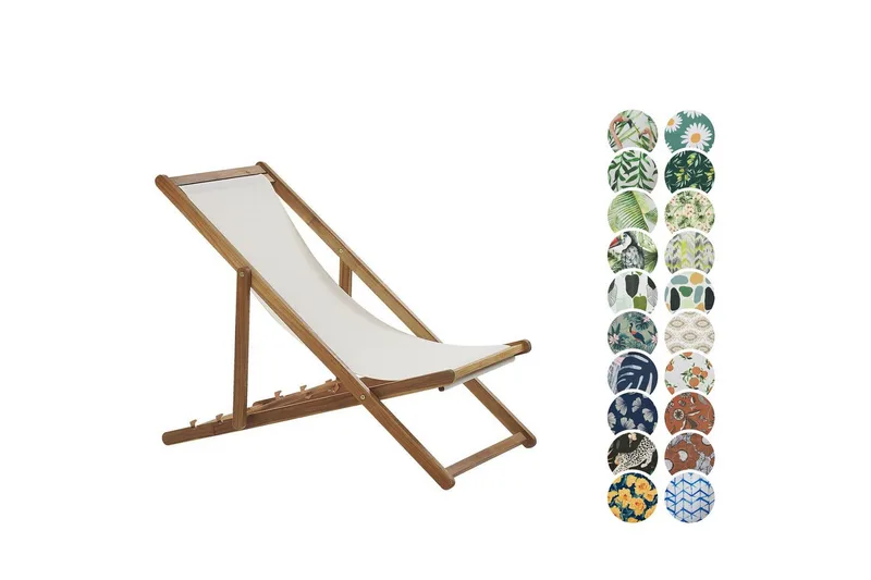 Aurinkotuoli 2 vaihtokankaat Anzio - Vaalea puu, valkoinen, monivärinen - Puutarhakalusteet - Puutarhatuoli - Aurinkotuoli