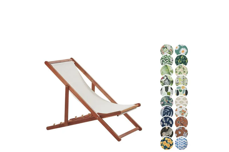 Aurinkotuoli 2 vaihtokankaat Anzio - Valkoinen, tumma puu, monivärinen - Puutarhakalusteet - Puutarhatuoli - Aurinkotuoli