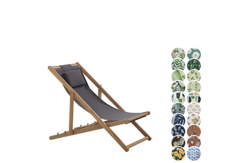 Aurinkotuoli 2 vaihtokankaat Avellino - Harmaa, Vaalea puu, Monivärinen - Puutarhakalusteet - Puutarhatuoli - Aurinkotuoli