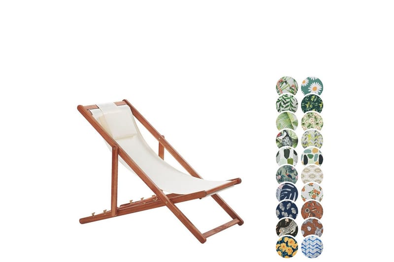 Aurinkotuoli 2 vaihtokankaat Avellino - Valkoinen, tumma puu, monivärinen - Puutarhakalusteet - Puutarhatuoli - Aurinkotuoli