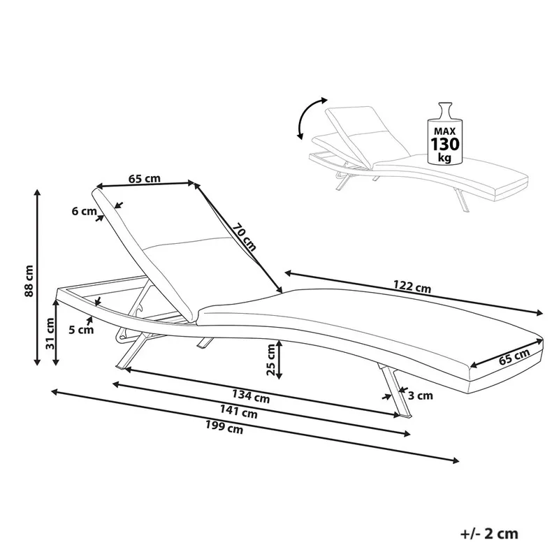 Aurinkotuoli Amelia - Beige, musta - Puutarhakalusteet - Puutarhatuoli - Aurinkotuoli