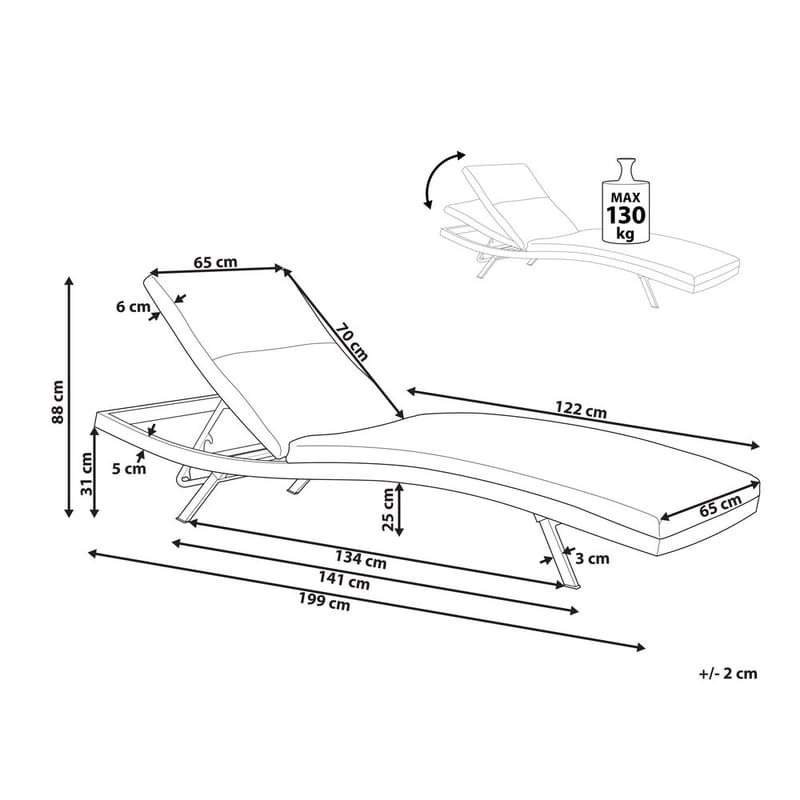 Aurinkotuoli Amelia - Harmaa - Puutarhakalusteet - Puutarhatuoli - Aurinkotuoli