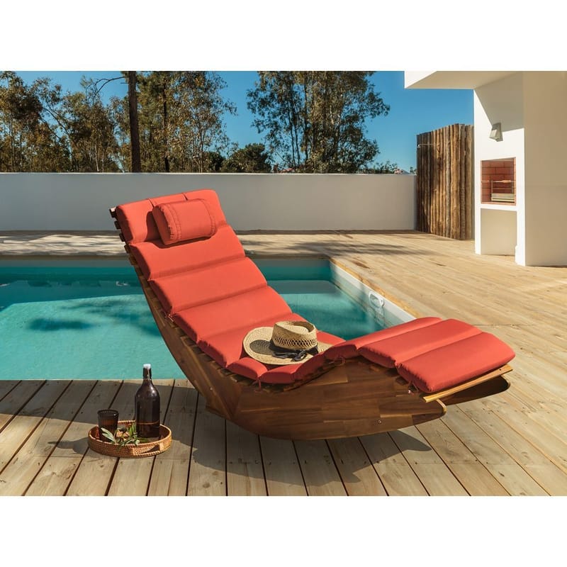 Aurinkotuoli Brescia Premium - Vaalea puu, punainen - Puutarhakalusteet - Puutarhatuoli - Aurinkotuoli