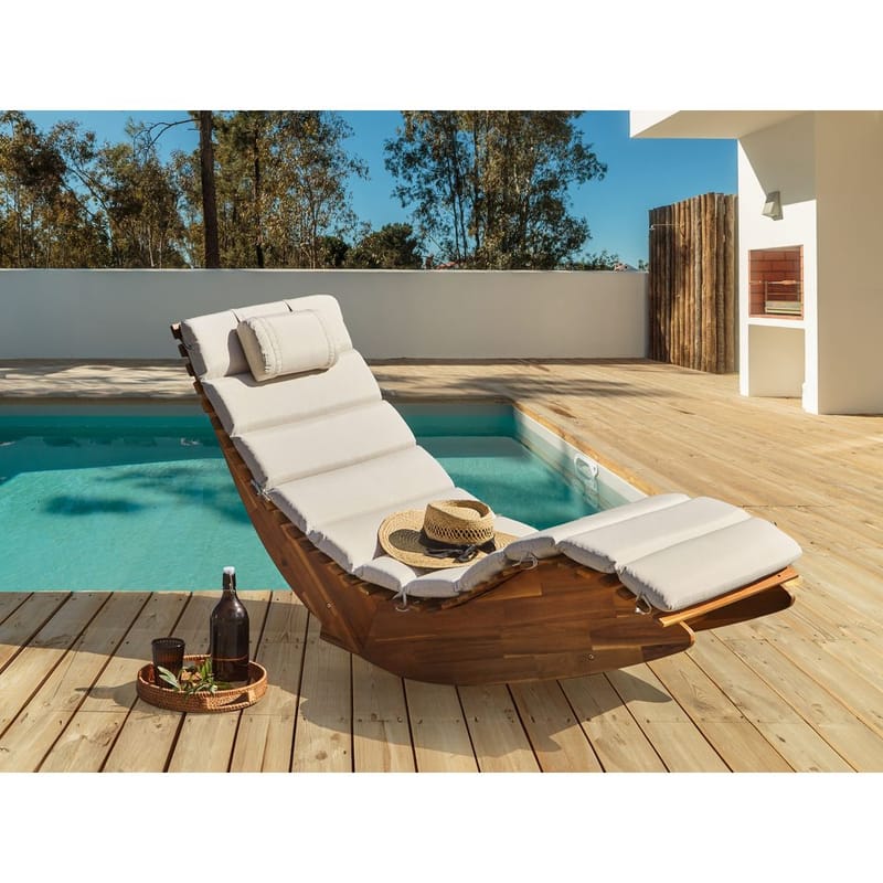 Aurinkotuoli Brescia Premium - Vaalea puu, vaaleanbeige - Puutarhakalusteet - Puutarhatuoli - Aurinkotuoli