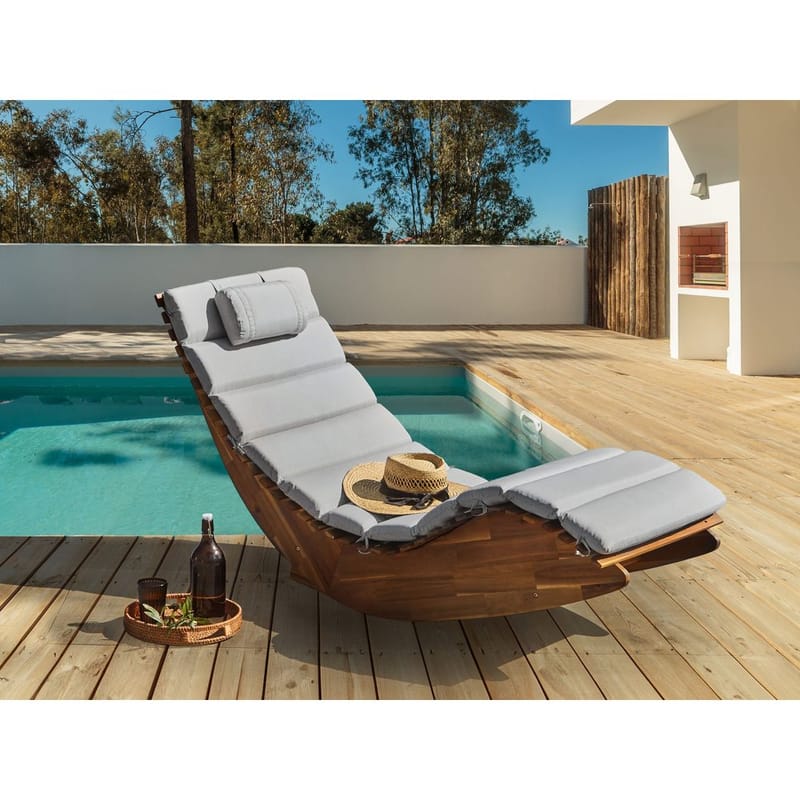 Aurinkotuoli Brescia Premium - Vaalea puu, vaaleanharmaa - Puutarhakalusteet - Puutarhatuoli - Aurinkotuoli