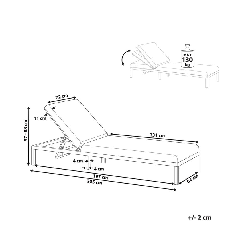 Aurinkotuoli Lariano - Beige, musta - Puutarhakalusteet - Puutarhatuoli - Aurinkotuoli
