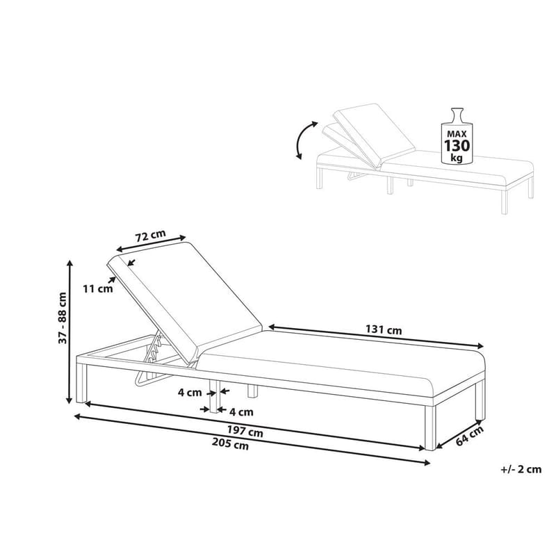 Aurinkotuoli Lariano - Harmaa - Puutarhakalusteet - Puutarhatuoli - Aurinkotuoli