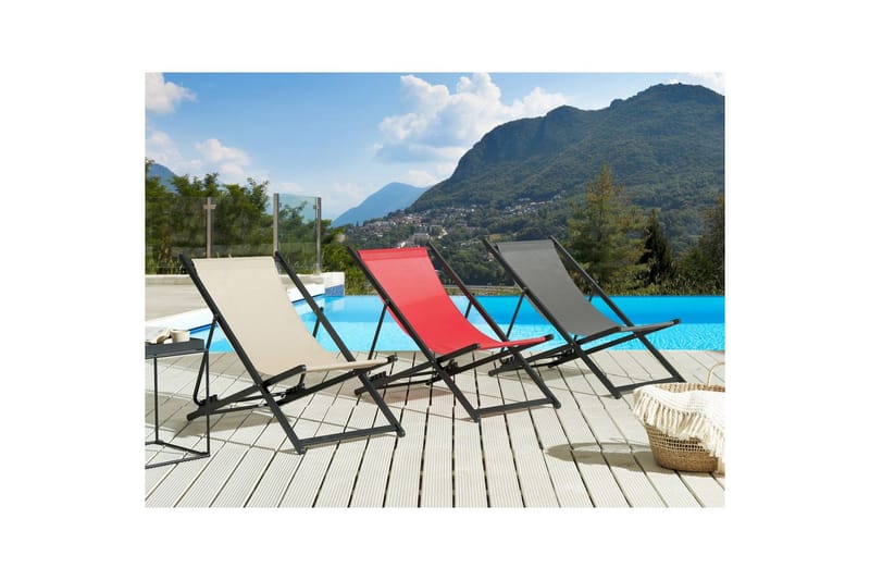 Aurinkotuoli Locri Ii - Punainen, Musta - Puutarhakalusteet - Puutarhatuoli - Aurinkotuoli