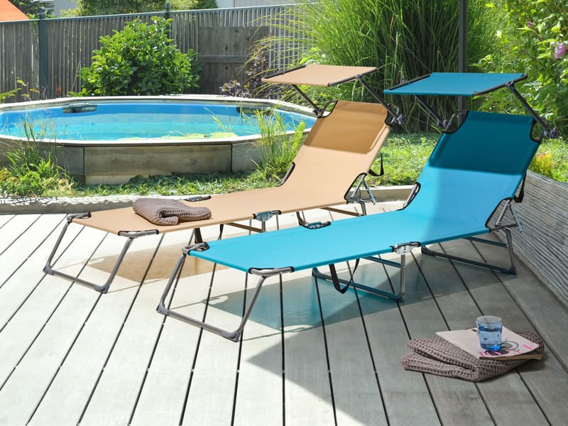 Aurinkotuoli ulos Foligno Teräs - Sininen/Hopea - Puutarhakalusteet - Puutarhatuoli - Aurinkosänky & aurinkovaunu