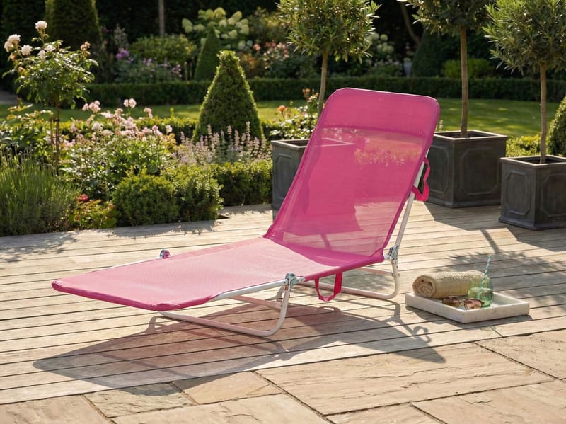 Aurinkotuoli ulos Kastoria Teräs - Rosa/Valkoinen - Puutarhakalusteet - Puutarhatuoli - Aurinkosänky & aurinkovaunu