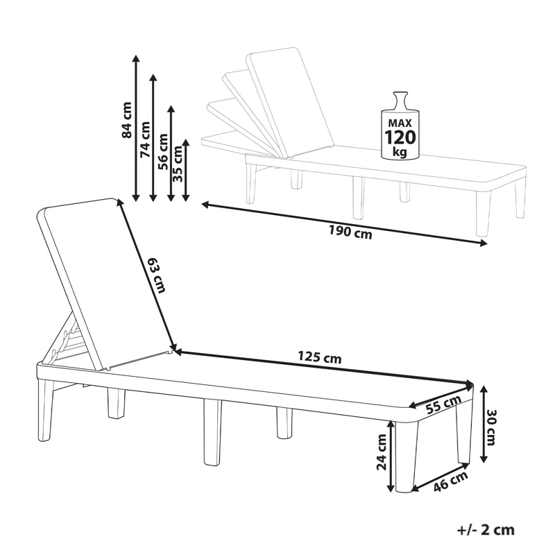Aurinkotuoli ulos Ossimo - Punainen - Puutarhakalusteet - Puutarhatuoli - Aurinkotuoli